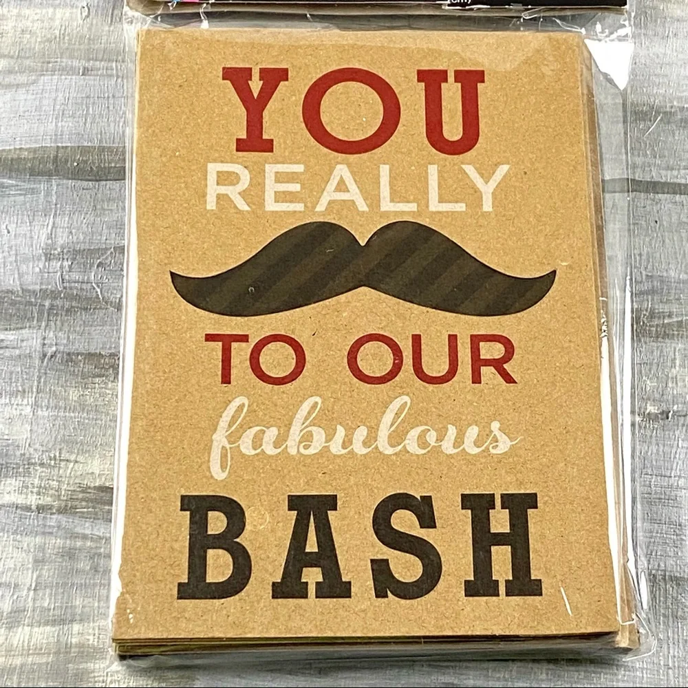 Large Party Invitation Cards With Envelopes 10 Mustache TriFold Blank Inside NWT